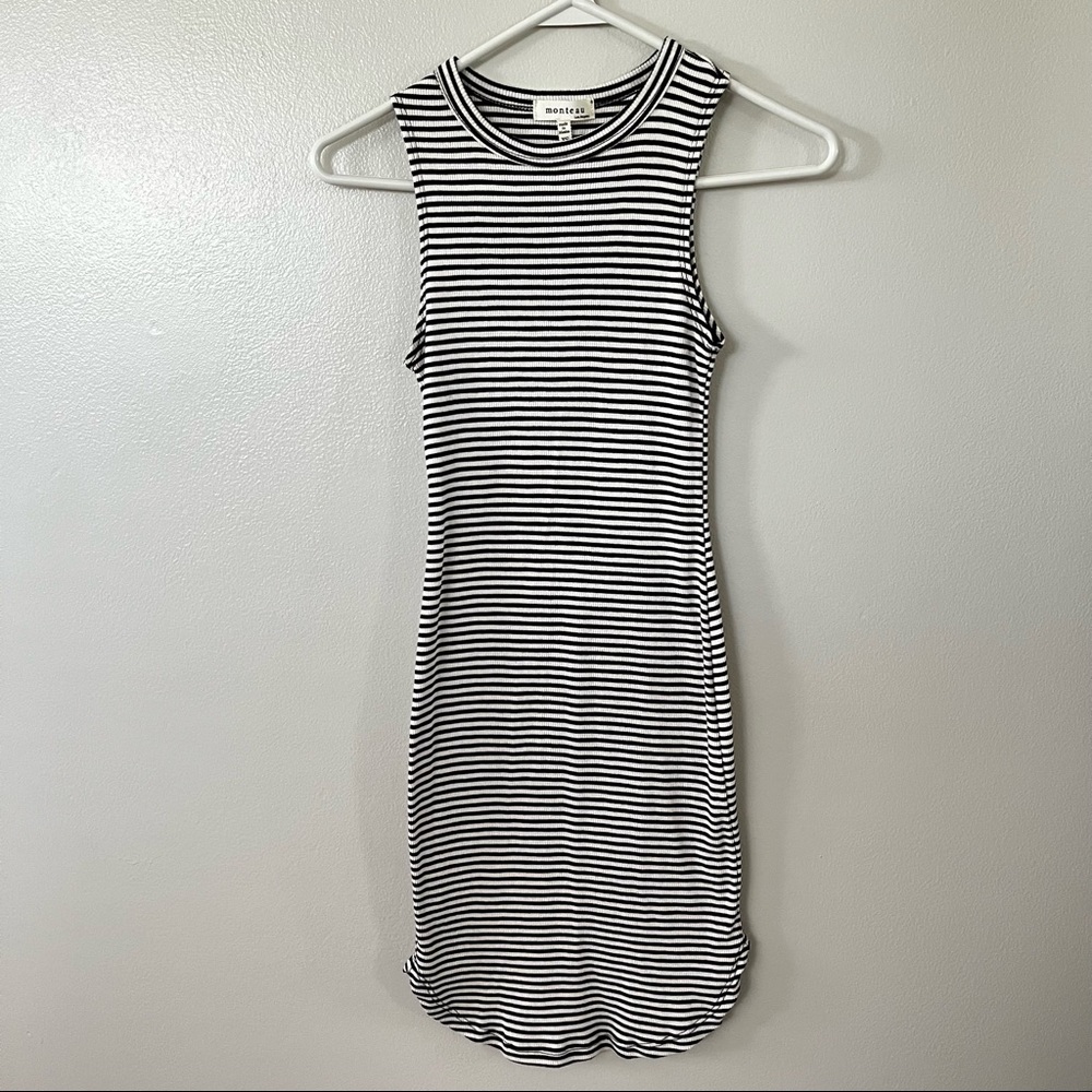 Monteau Black & White Striped Bodycon Dress